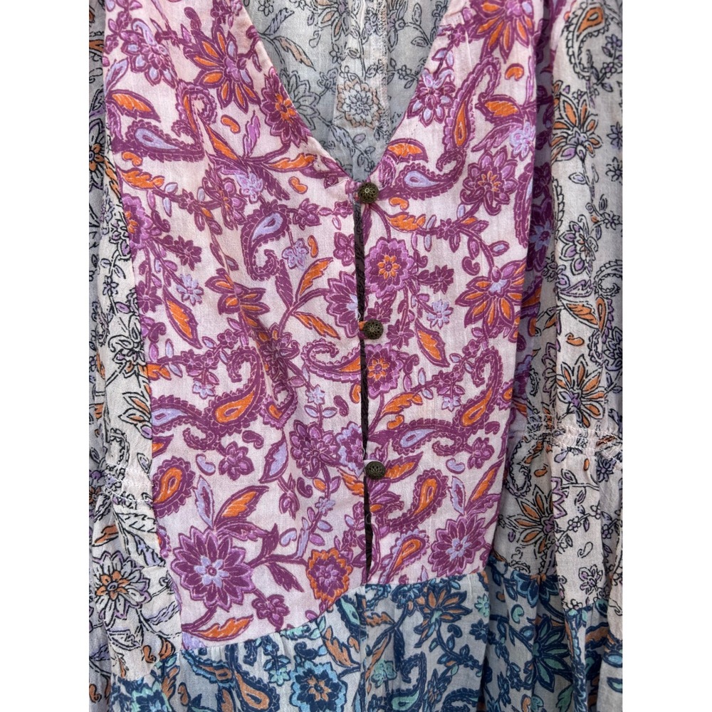 Anthropologie Boho Patchwork Floral Paisley Bell Sleeve Mini Dress M Festival - Picture 8 of 9